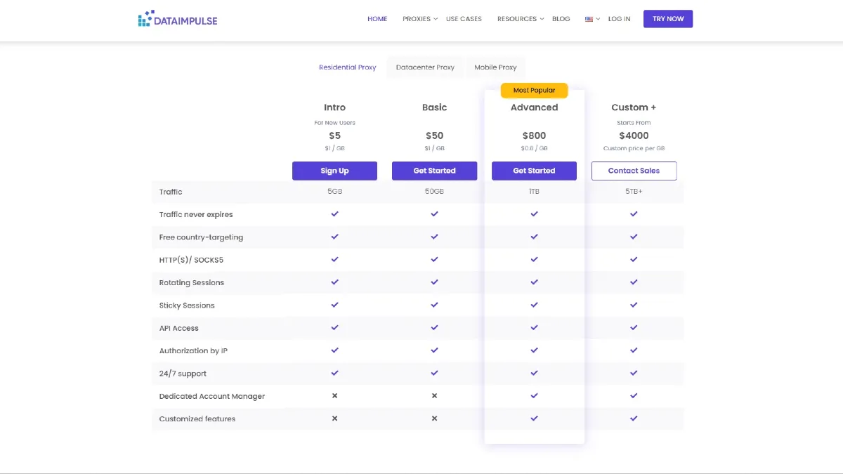 DataImpulse Pricing