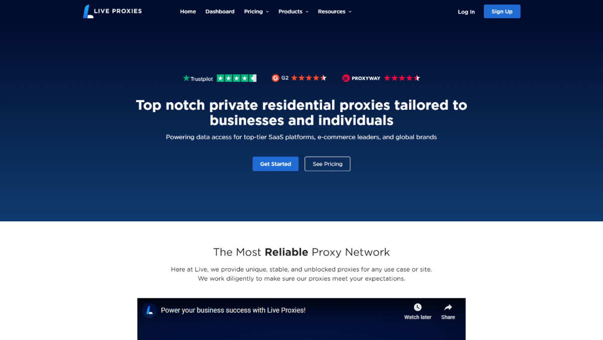 Live Proxies Homepage Overview