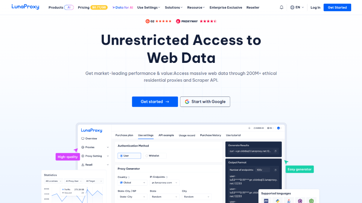 LunaProxy Homepage Overview