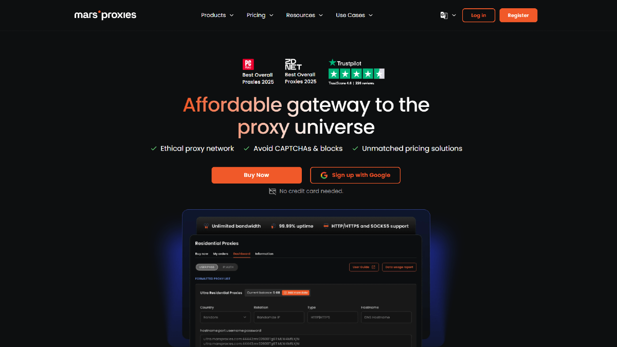 MarsProxies Homepage Overview