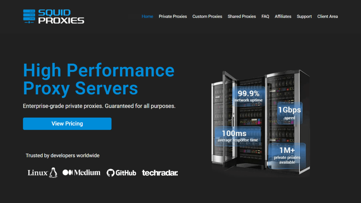 SquidProxies Homepage Overview